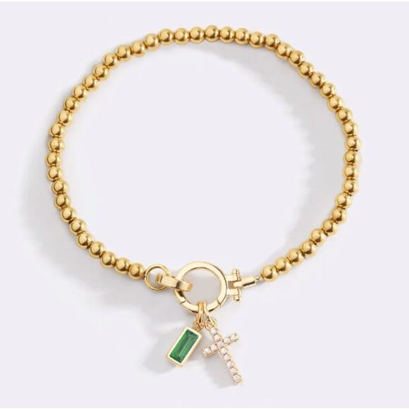 RETAIL $80 Mint & Lilly Cross Charm Birthstone Bracelet*May Emerald - Picture 2 of 2